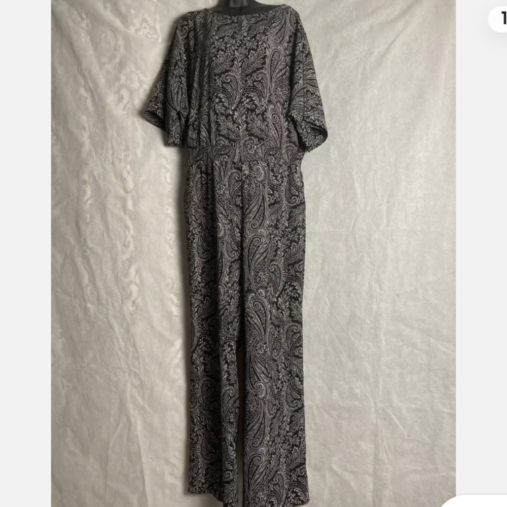 New York & Company Black and Gray Jumpsuit Wide-Leg Elegant sz L